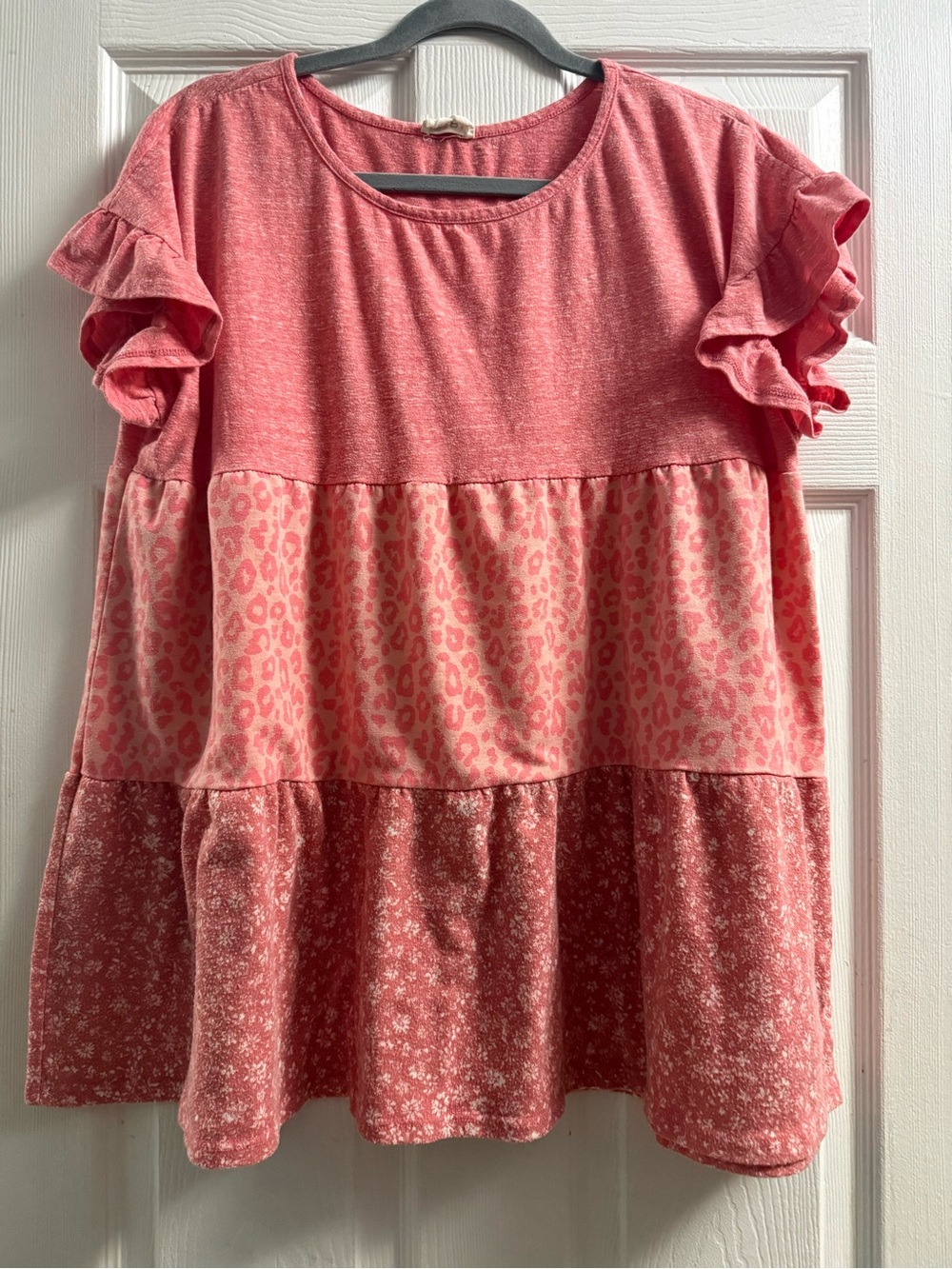 BIBI tiered leopard babydoll shirt size XL